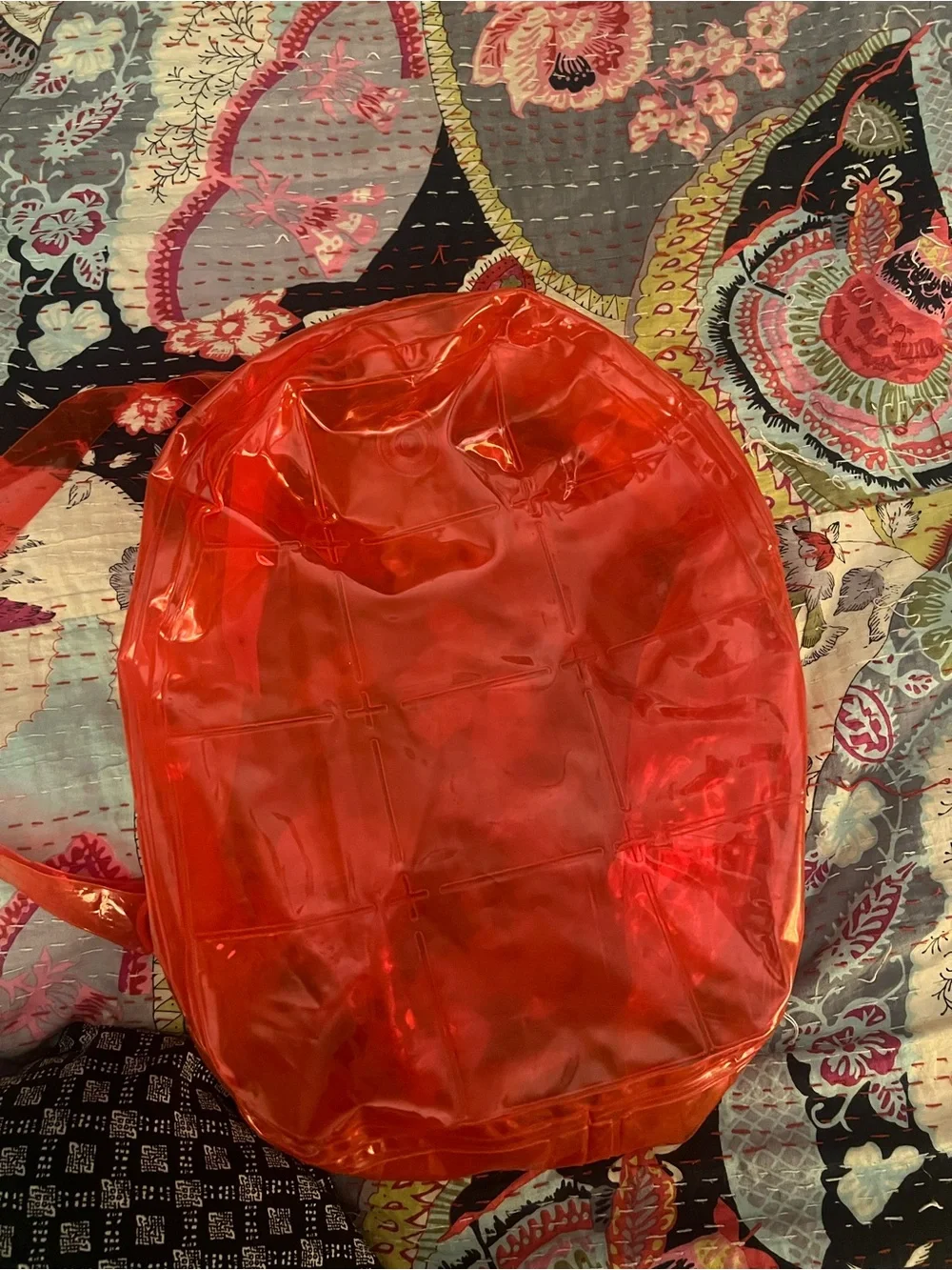 1990s Inflatable Bubble Backpack Neon Red PVC Y2K Blow-Up Rave Bag Festival